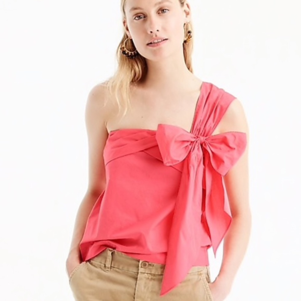 J. Crew One Shoulder Bow Top Wildflower Pink